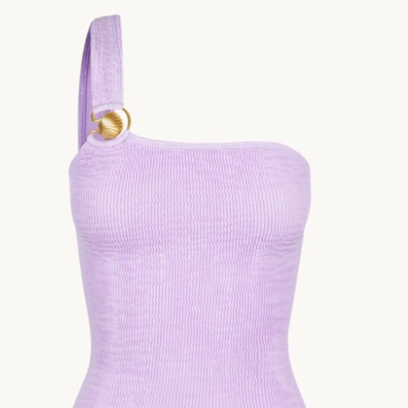 Light Purple One Shoulder Body Con Dress with Gold Shell - Pacific Mini Dress - Picture 5 of 10